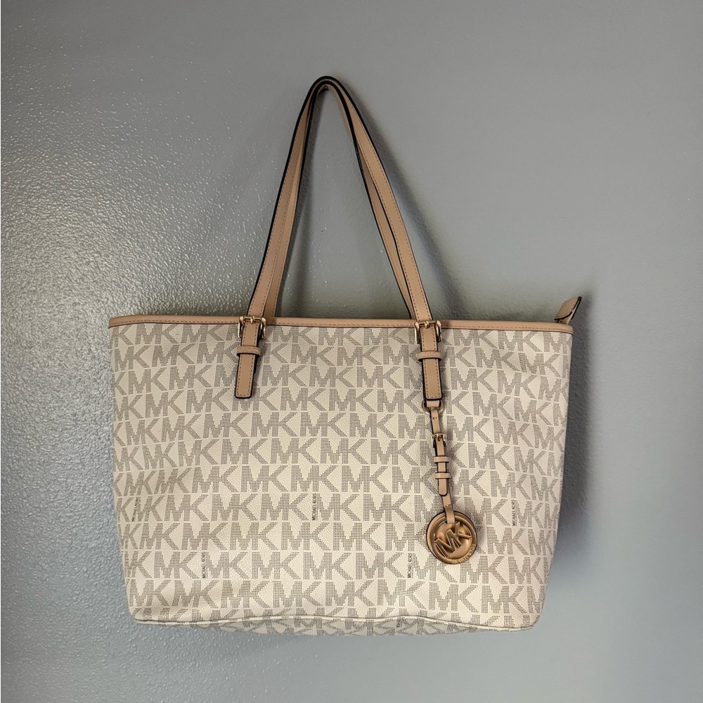 Michael Kors Cream Tote Bag with Signature MK Print